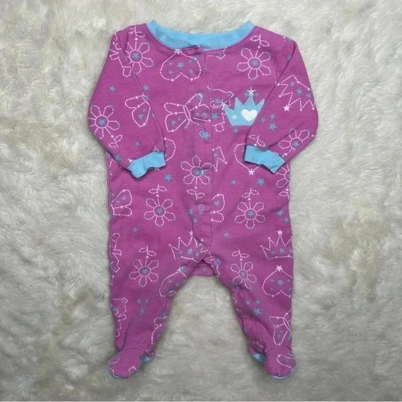 Pekkle Footed Onesie Pajamas Pink, Blue,  & White Crown Size 3 Months - Picture 1 of 16